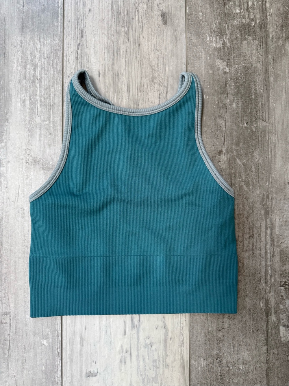 Athleta Aurora High Neck Crop Tank XXS Borealis Green Seamless Ribbed Yoga Top